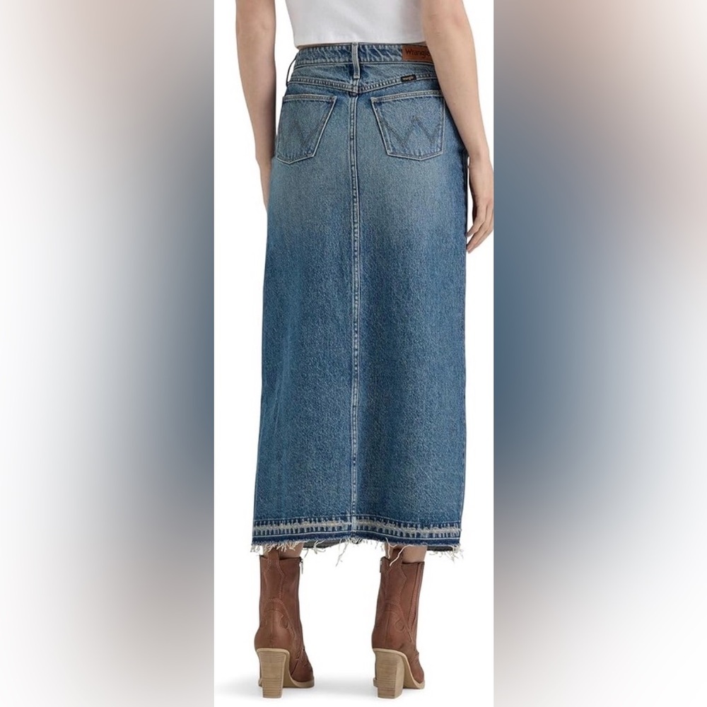 Wrangler Tall Front Slit Retro Blue Denim Long Maxi Skirt NWT - Picture 2 of 13